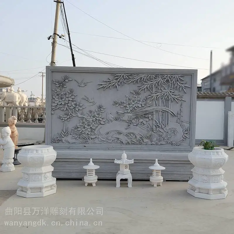 青石浮雕喜鹊登梅麒麟瑞兽影壁墙农村庭院大门迎门墙照壁屏风壁画
