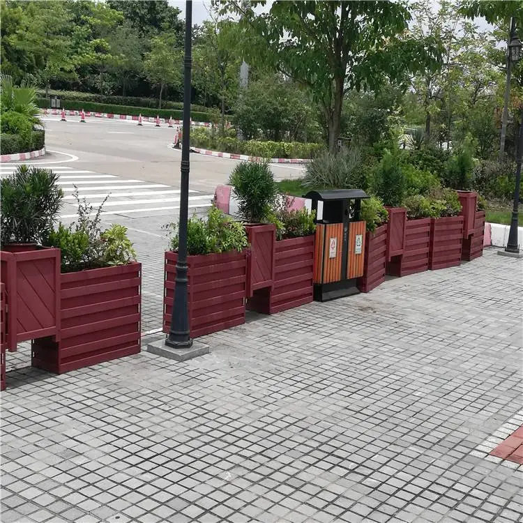 三亚庭院碳化木种植箱室外园林景观防腐木花箱菱形304不锈钢包边花箱