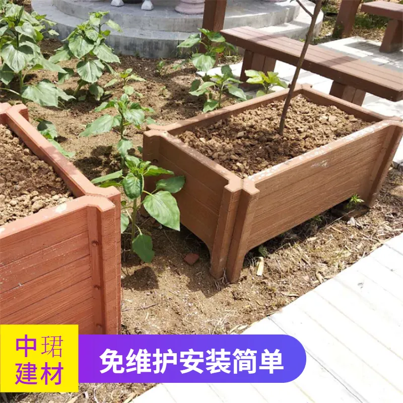 安装快捷仿木花箱 园林建筑钢筋混凝土花盆 长方形种植水泥花槽