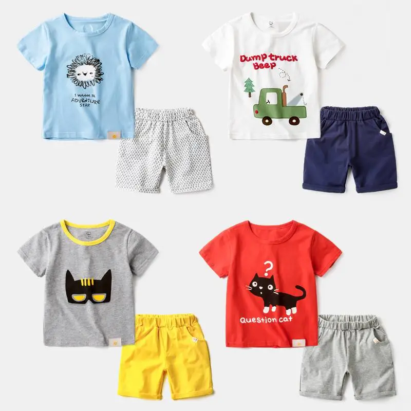 湖北地摊服装批发儿童短袖套装夏季纯棉中小童宝宝套装韩版批发衣服***