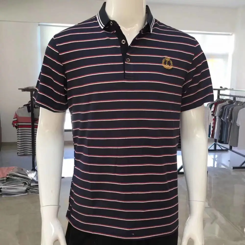 义乌中老年人服装尾货批发市场半袖体恤条纹POLO衫翻领套头男士短袖衫全国服装批发市场货源
