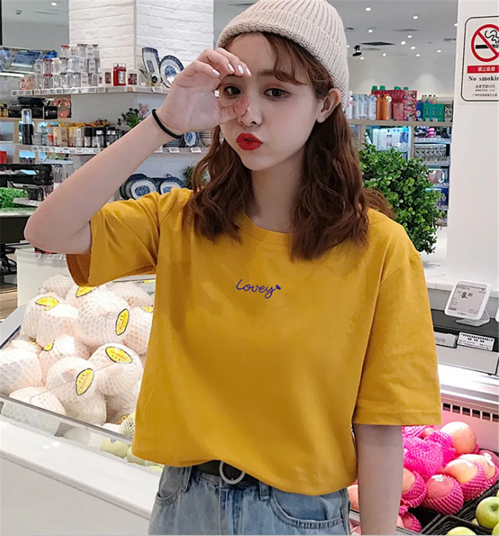 广东潮州***破坏王短袖女上衣上海七浦路服装批发市场T恤女短袖宽松简约