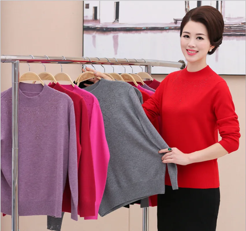 山西运城中年妇女长袖地摊毛衣好看的衣服批发网那找地摊货源圆领男装上衣