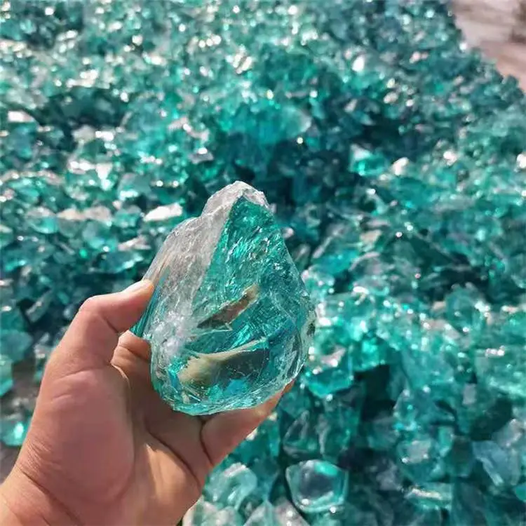 多种颜色造景石笼用玻璃块 别墅广场装饰用不规则工艺琉璃石