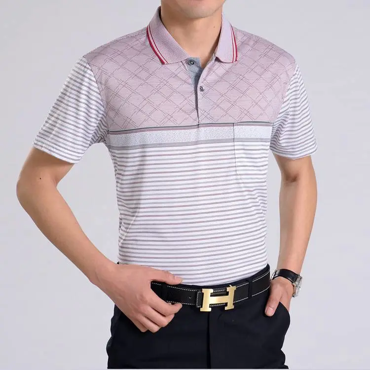 义乌中老年人服装尾货批发市场半袖体恤条纹POLO衫翻领套头男士短袖衫全国服装批发市场货源