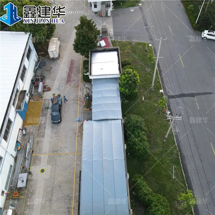 山东潍坊 大型钢结构雨棚 小区推拉停车棚 现场勘查