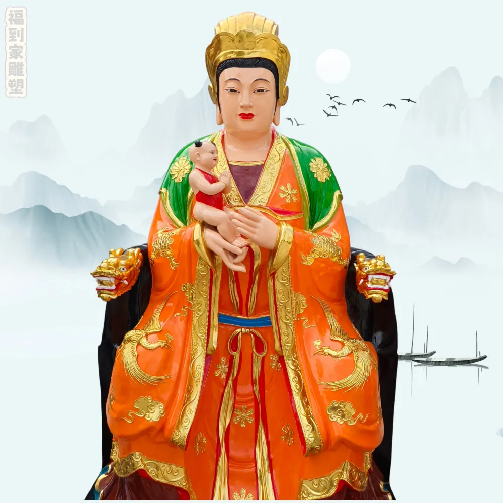 碧霞元君图片 送子奶奶佛像 三霄娘娘神像 百子娘娘雕塑 树脂塑像定制
