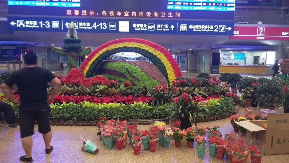 新春花雕定制立体绿雕五色草花坛春节福字喜庆绿雕