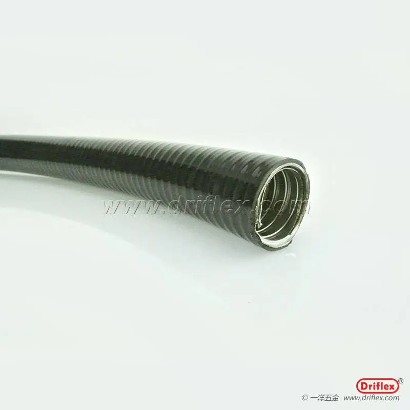 一洋五金Driflex供应黑色加棉线平包塑金属软管配铜镀镍90度弯头