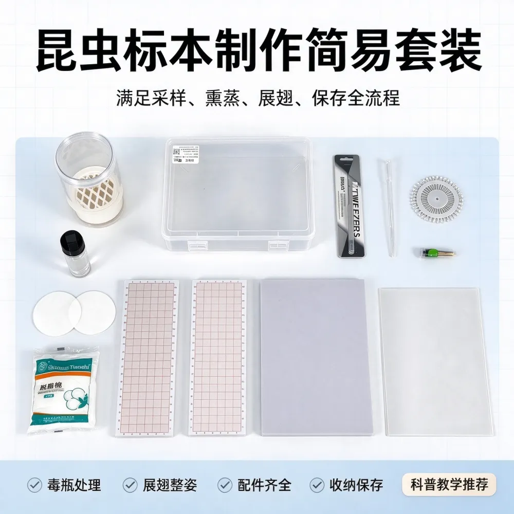 昆虫标本制作简易套装 蝴蝶展翅整姿 毒瓶熏杀 生物科普采集工具盒