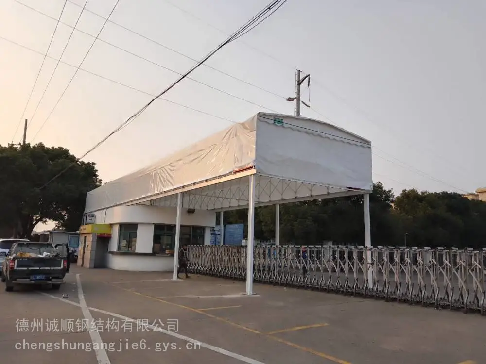 东莞伸缩雨棚伸缩钢架棚遮阳棚可单边排水_推拉棚