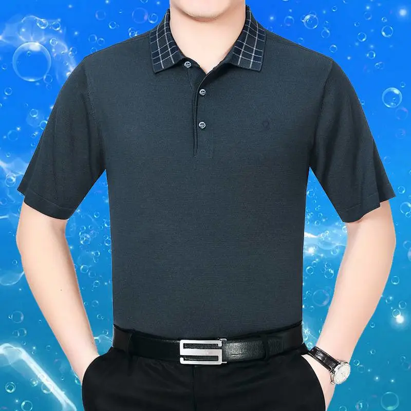 义乌中老年人服装尾货批发市场半袖体恤条纹POLO衫翻领套头男士短袖衫全国服装批发市场货源