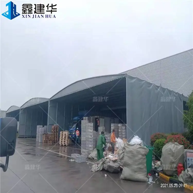 烨兴膜结构伸缩帆布固定棚钢结构雨棚价格及图片
