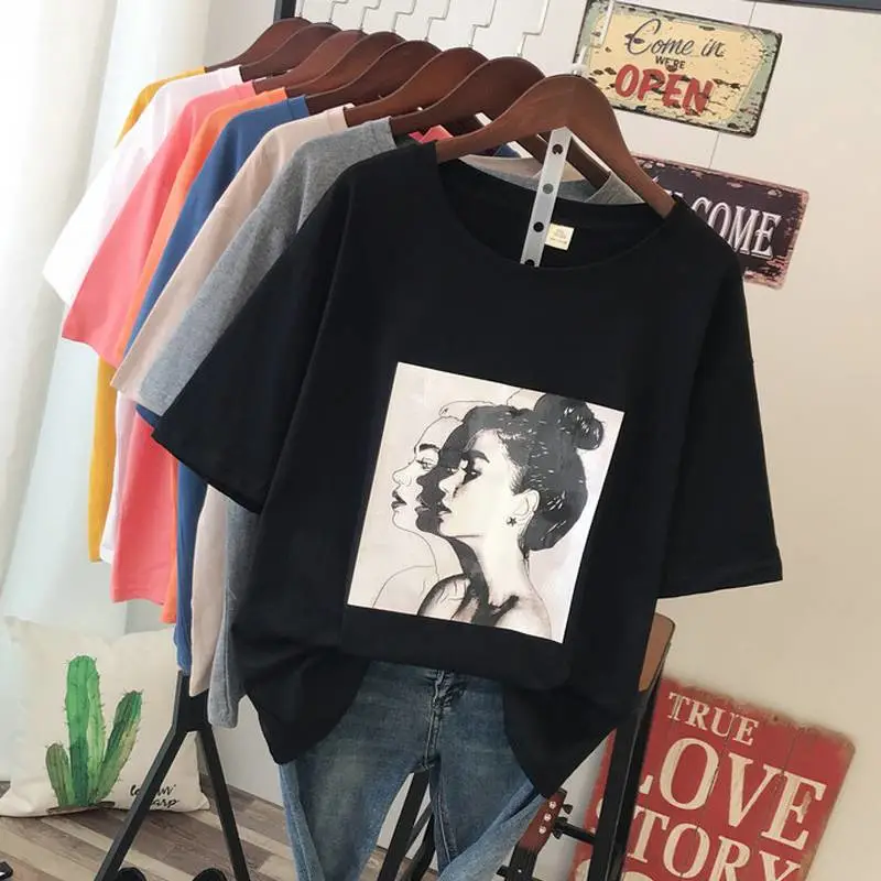 跨境电商尾货货源简约圆领印花打底衫老北京地摊批发服装在哪里