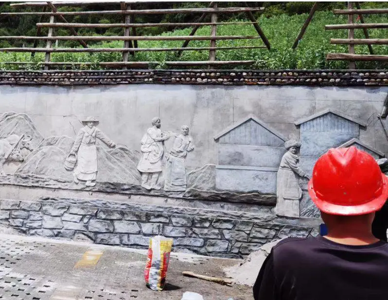 河池宜州立体浮雕壁画背景墙加工,古建彩绘水泥腻子浮雕石雕墙绘