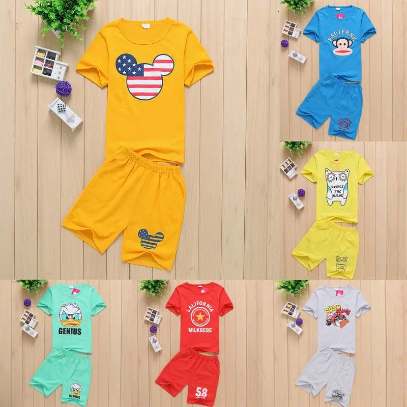 湖北地摊服装***T恤儿童短袖套装2019童套装童t恤家服睡衣服装批发5元到15元