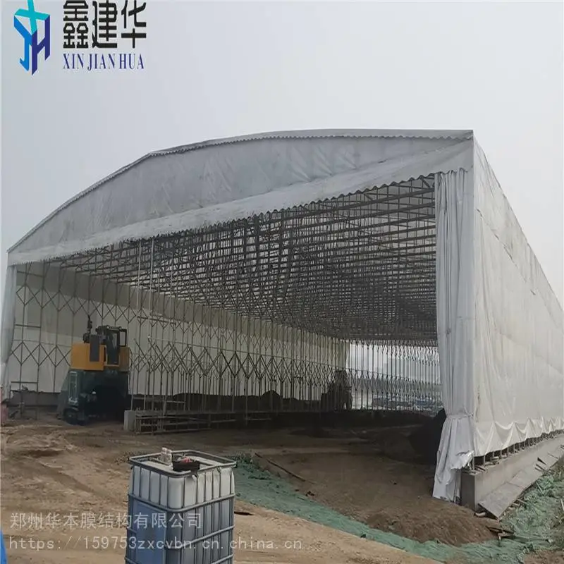 烨兴膜结构伸缩帆布固定棚钢结构雨棚价格及图片