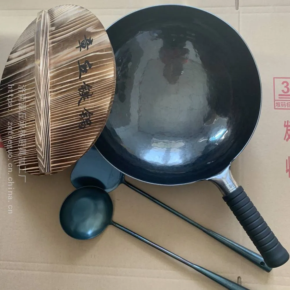 中国山东章丘纯手工熟铁锅炒锅传统老式双耳炒锅
