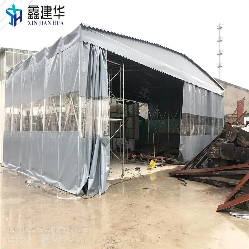 收缩停车棚电动伸缩棚大型吊空雨棚放货推拉棚