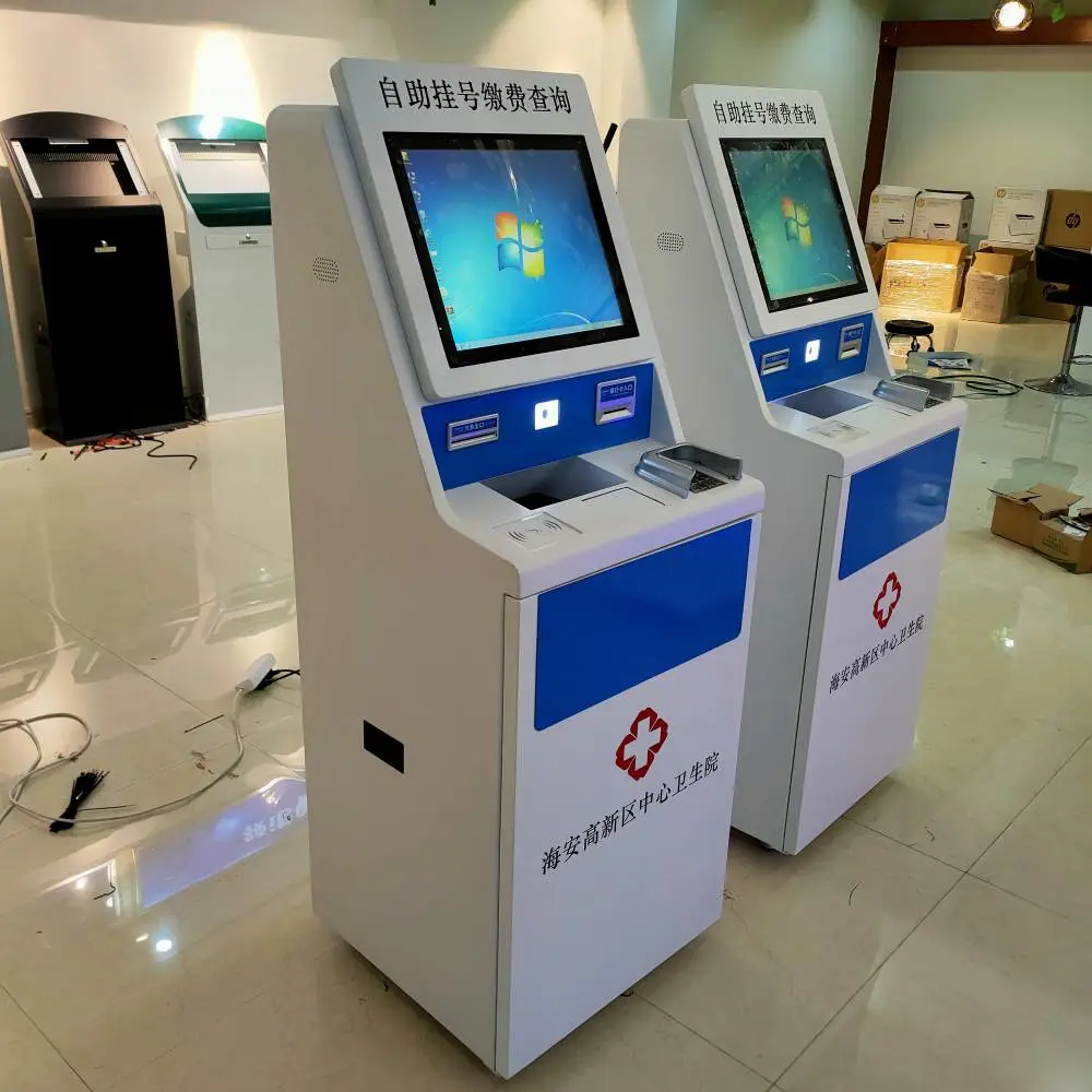 源头定制医院自助挂号缴费终端 自有钣金装配 自助查询一体机柜定制