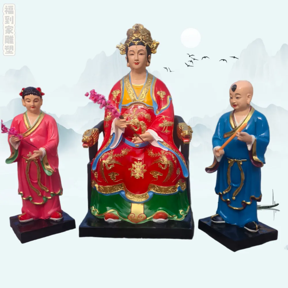1.6米九龙圣母桃花娘娘神像1.1米童男童女雕像树脂玻璃钢佛像批发