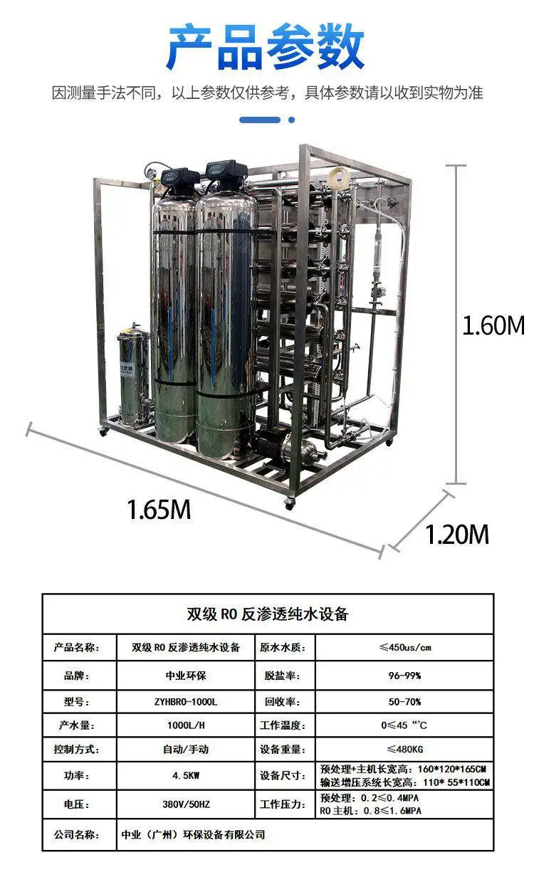1吨双级反渗透纯水设备详情页