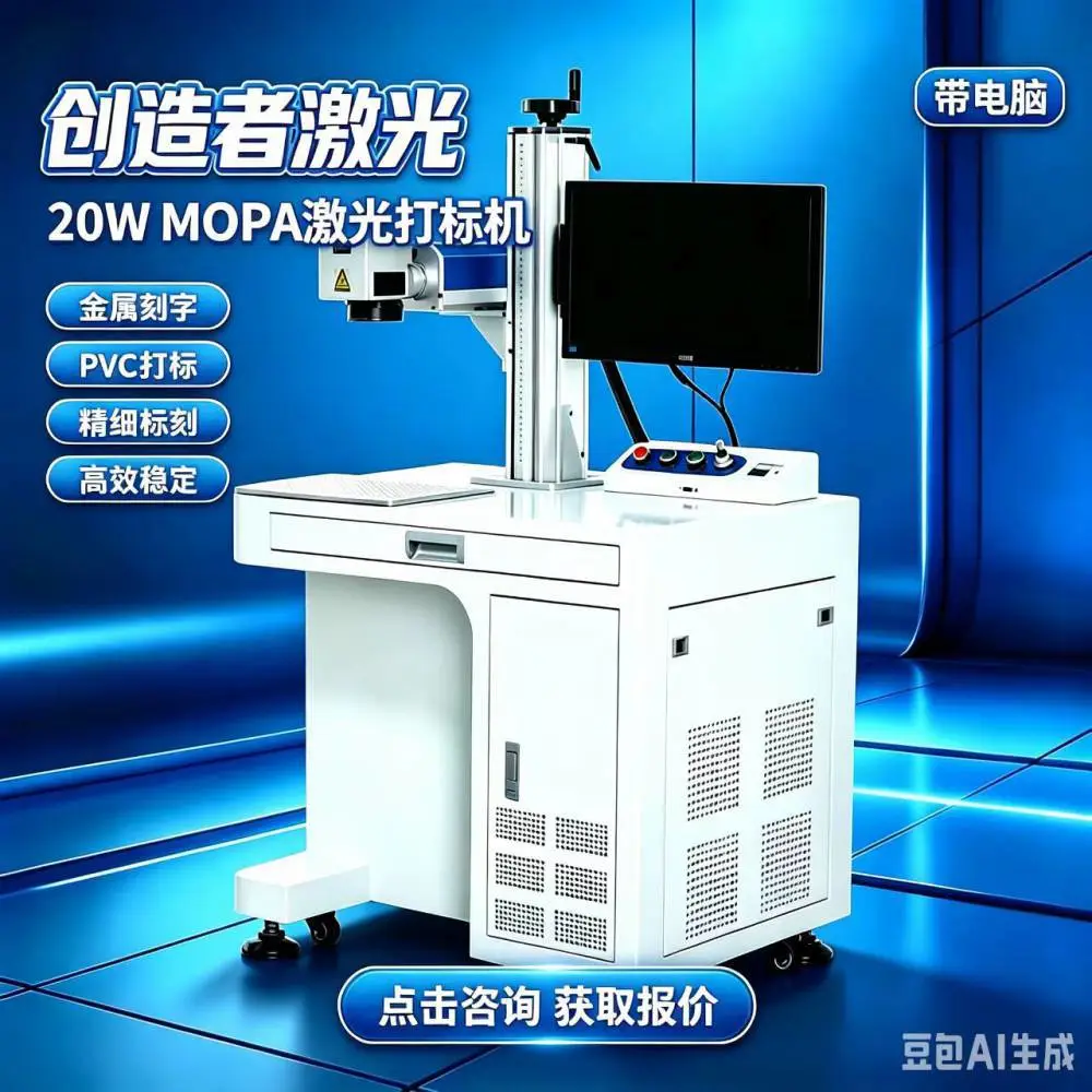 高精度MOPA光纤激光打标机 钛钢不锈钢打彩氧化铝打黑 支持定制刻字