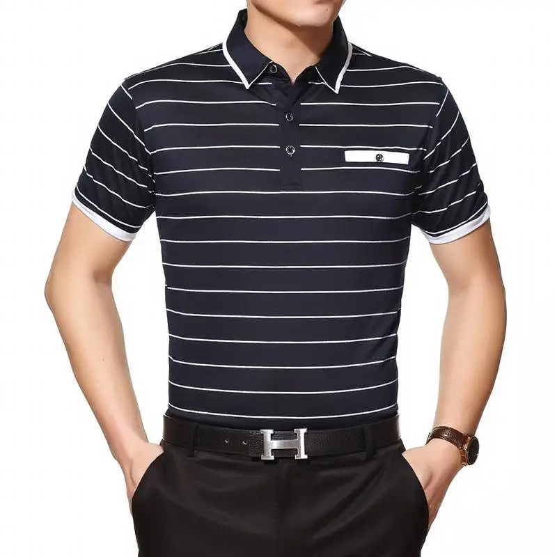 义乌中老年人服装尾货批发市场半袖体恤条纹POLO衫翻领套头男士短袖衫全国服装批发市场货源