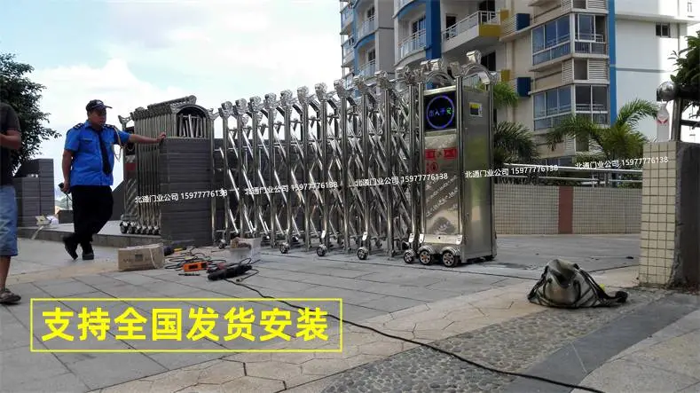 南宁不锈钢伸缩电动伸缩门 铝合金电动伸缩门 整套门成品