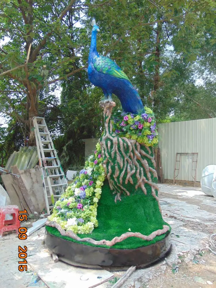 玻璃钢彩绘植草插花手工工艺品大合成孔雀雕塑摆设厂家