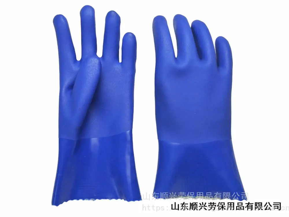 顺兴六防908蓝耐油手套 pvc劳保手套 磨砂面耐酸碱耐油手套