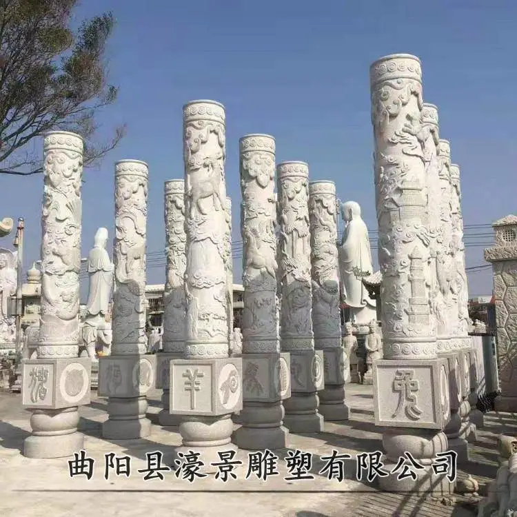 抚顺石雕双龙戏珠石柱子大理石盘龙柱价格批发定做厂家