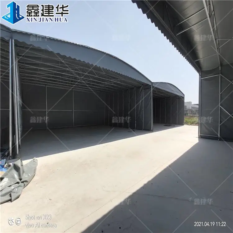 烨兴膜结构伸缩帆布固定棚钢结构雨棚价格及图片