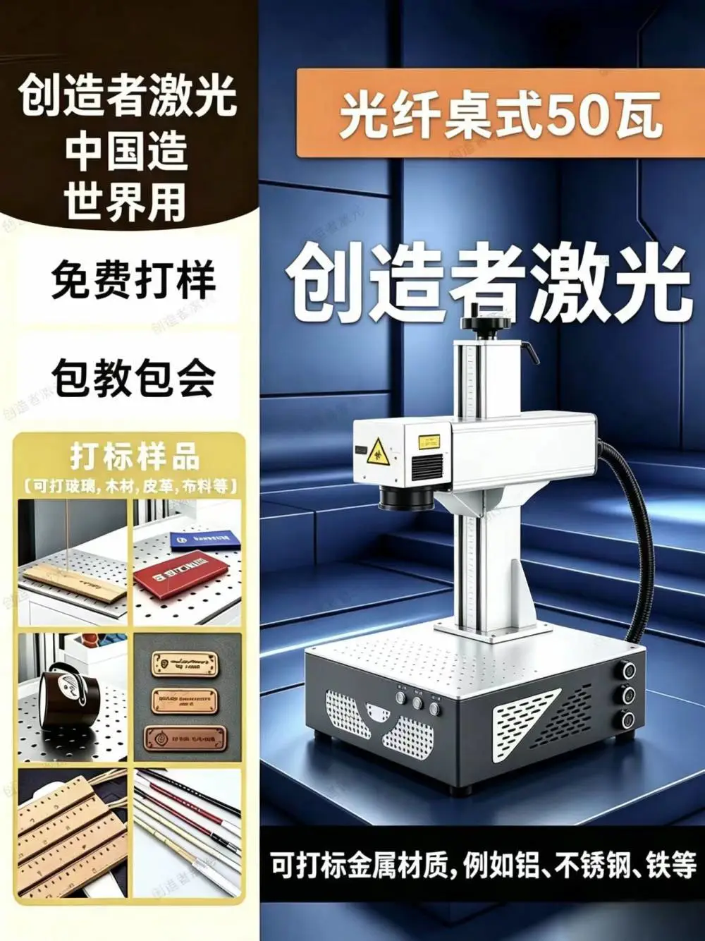 柜式光纤激光打标机 二氧化碳激光打码 金属不锈钢二维码雕刻机