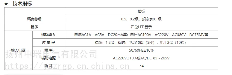 扬州中瑞供应功率表厂家数字显示仪4-20ma