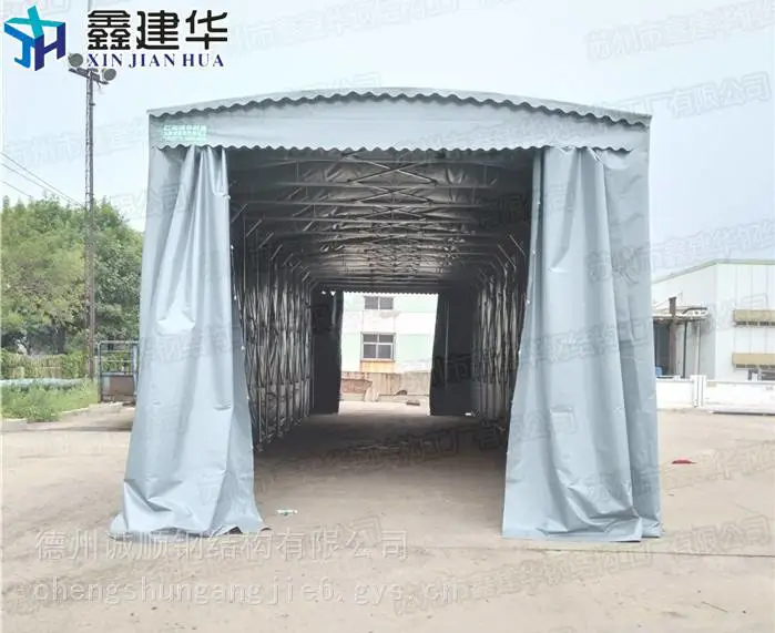 东莞伸缩雨棚伸缩钢架棚遮阳棚可单边排水_推拉棚