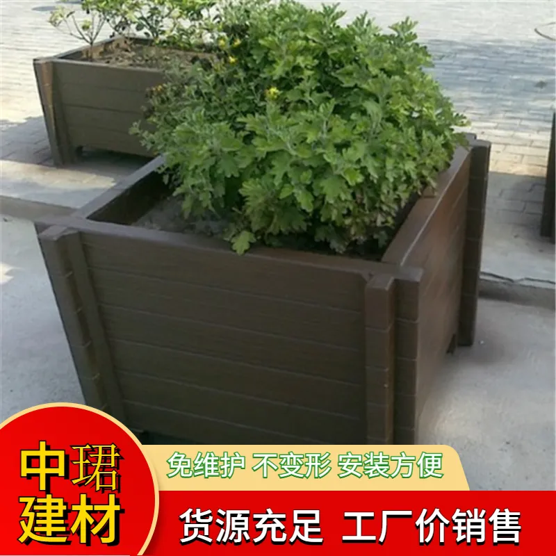 景观园林工程绿植花钵 道路两边装饰圆形花槽 成品方形落地水泥花箱