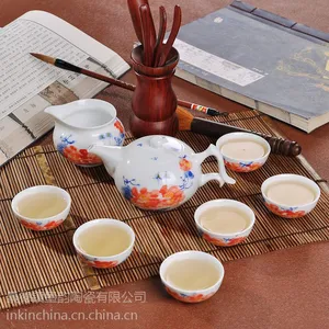 供应凤卜 牡丹 景德镇手绘陶瓷茶具套装