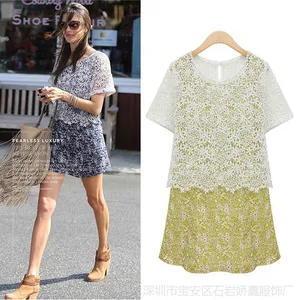 2014欧美时尚潮流风装夏季新款女士镂空套装蕾丝套装裙批发
