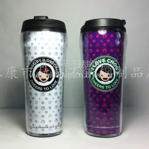 供应【厂家直销】【批发定制】星巴克双层塑料咖啡杯随行杯可插广告纸