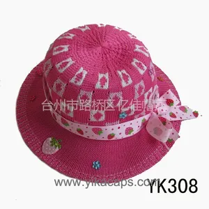 供应儿童玫红可爱蝴蝶结夏天凉帽太阳帽