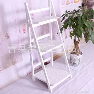 供应实木白色落地四层花架 置物架阳台折叠储物架/花架田园客厅架