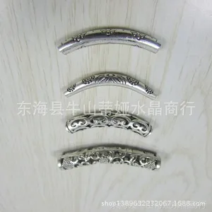供应藏银配件DIY实心形空心仿古大弯管镂刻花手链配件管花纹管批发