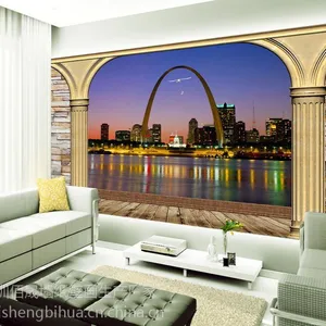 供应墙纸壁画个性定制 大型酒店宾馆背景墙装饰画 城市夜景 价格优惠
