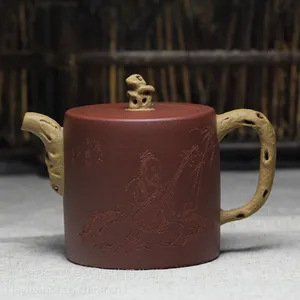 名壶秋月 宜兴紫砂壶 树桩高井栏 国家工艺师周小明 手工 刻绘
