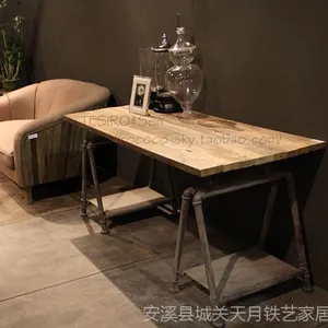 厂家直供实木复古美式风格实用大方的铁艺大班桌