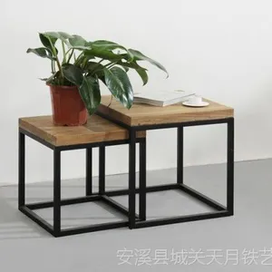 美式乡村铁艺茶几 实木茶几 简约***沙发边几休闲咖啡桌复古做旧