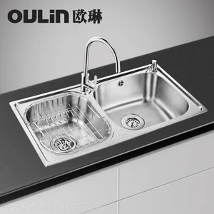 供应【***】欧琳水槽 304不锈钢双槽套餐OLWG78430加厚洗菜盆包邮
