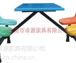 供应厂家直销工厂学校食堂餐桌椅 四人位员工连体玻璃钢餐桌椅TC-S001