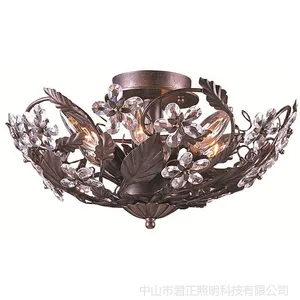 供应厂家定制红古铜烤漆吸顶灯/仿古铁艺花草水晶灯
